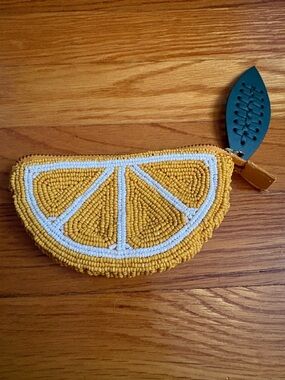 Beaded Lemon Slice Coin Purse - Yellow